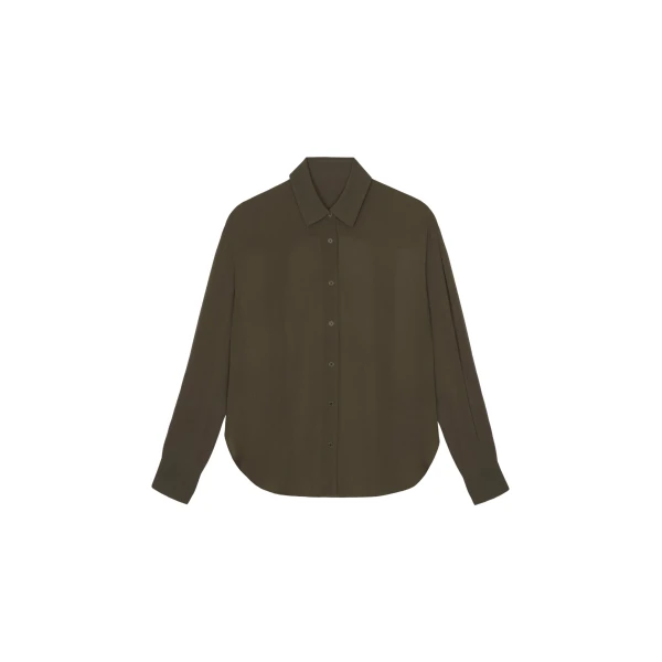 The Frankie Shop Peri Georgette Shirt - Khaki - Oversized Minimalist Tops in Green - Shop at Coveti