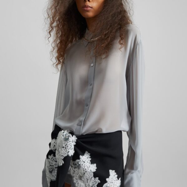 The Frankie Shop Peri Georgette Shirt - Slate Grey - Oversized Minimalist Tops in Grey - Shop at Coveti