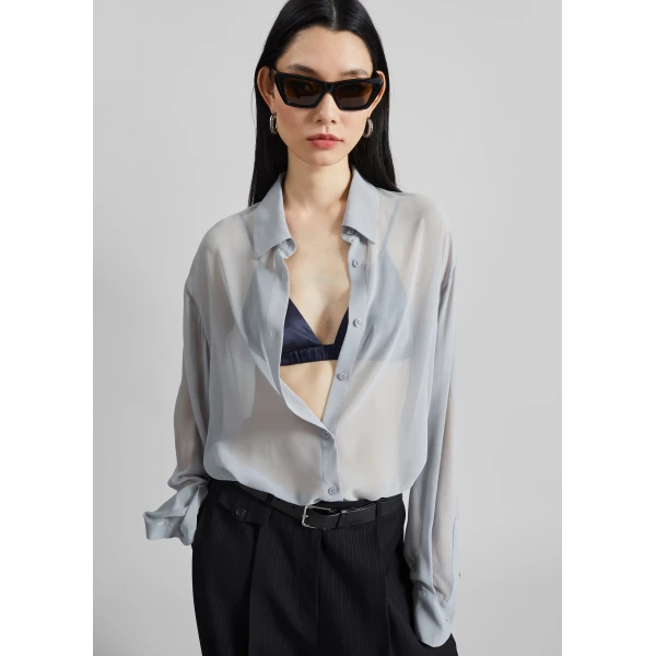 The Frankie Shop Peri Georgette Shirt – Slate Grey, view 3