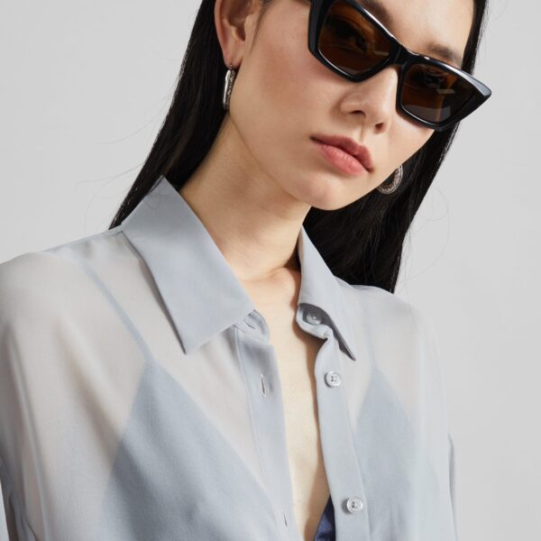 The Frankie Shop Peri Georgette Shirt - Slate Grey - Oversized Minimalist Tops in Grey - Shop at Coveti