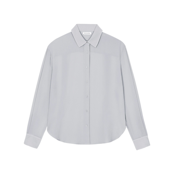 The Frankie Shop Peri Georgette Shirt - Slate Grey - Oversized Minimalist Tops in Grey - Shop at Coveti