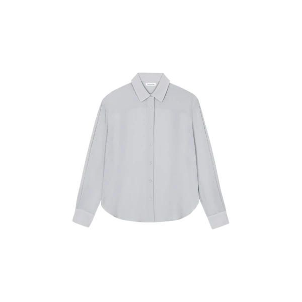 The Frankie Shop Peri Georgette Shirt - Slate Grey - Oversized Minimalist Tops in Grey - Shop at Coveti