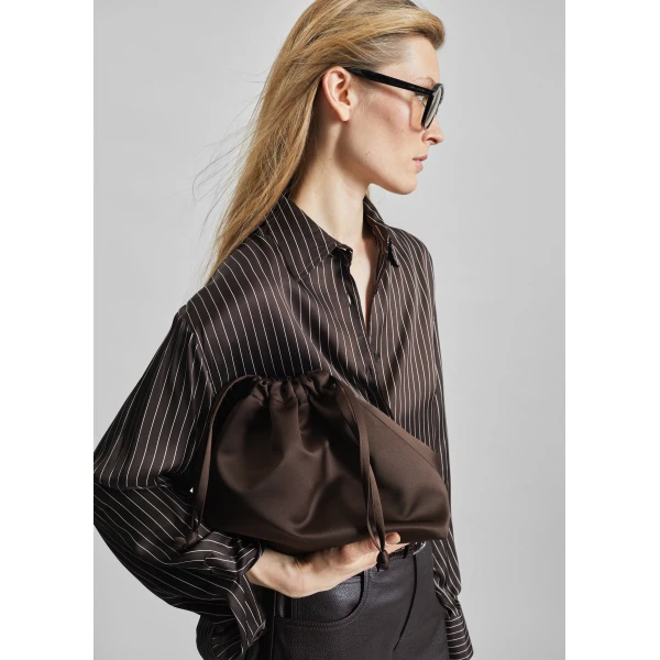 The Frankie Shop Peri Satin Fluid Shirt – Brown/White Pinstripe, view 6