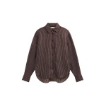 The Frankie Shop Peri Satin Fluid Shirt - Brown/White Pinstripe - Oversized Minimalist Tops in Multicolour - Shop at Coveti