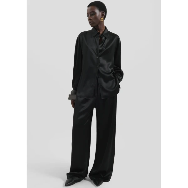 The Frankie Shop Peri Satin Shirt – Black, view 2