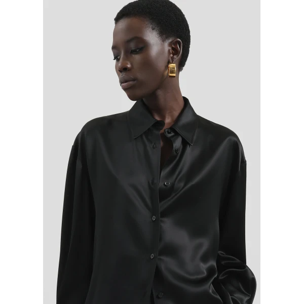 The Frankie Shop Peri Satin Shirt – Black, view 3
