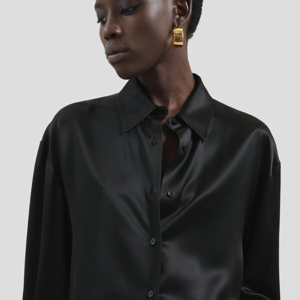 The Frankie Shop Peri Satin Shirt - Black - Oversized Minimalist Tops in Black - Shop at Coveti