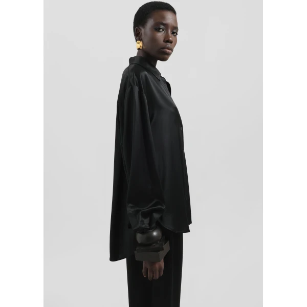 The Frankie Shop Peri Satin Shirt – Black, view 5