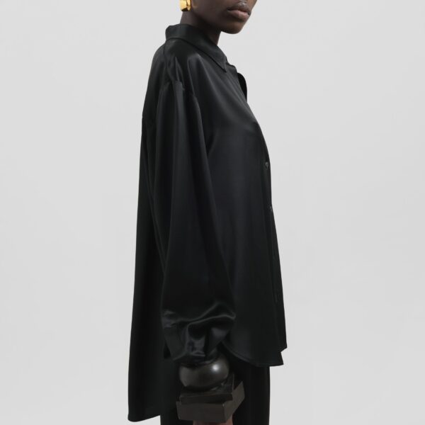 The Frankie Shop Peri Satin Shirt - Black - Oversized Minimalist Tops in Black - Shop at Coveti