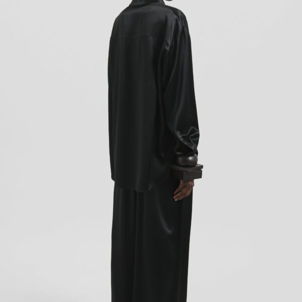 The Frankie Shop Peri Satin Shirt - Black - Oversized Minimalist Tops in Black - Shop at Coveti