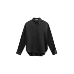 The Frankie Shop Peri Satin Shirt - Black - Oversized Minimalist Tops in Black - Shop at Coveti