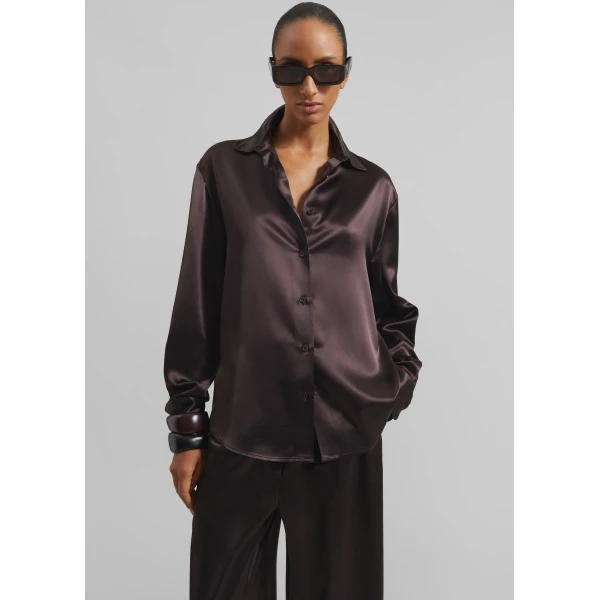 The Frankie Shop Peri Satin Shirt – Brown, view 2
