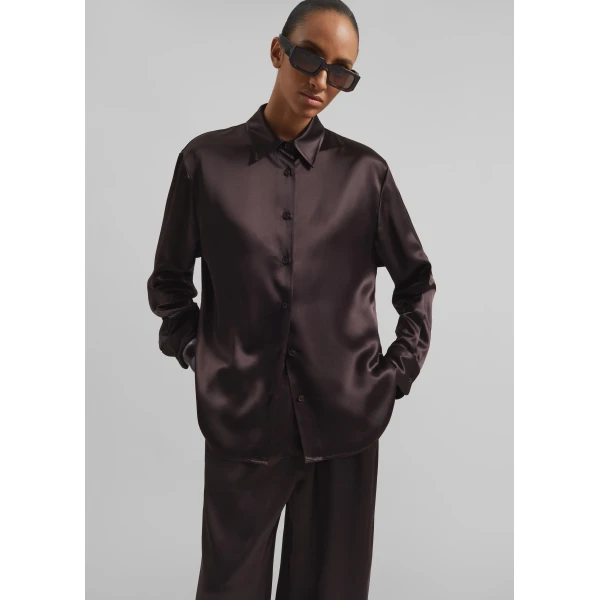 The Frankie Shop Peri Satin Shirt – Brown, view 4