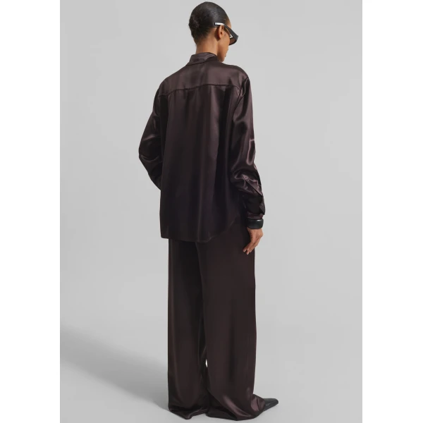 The Frankie Shop Peri Satin Shirt – Brown, view 6