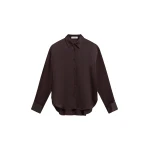 The Frankie Shop Peri Satin Shirt - Brown - Oversized Minimalist Tops in Beige - Shop at Coveti
