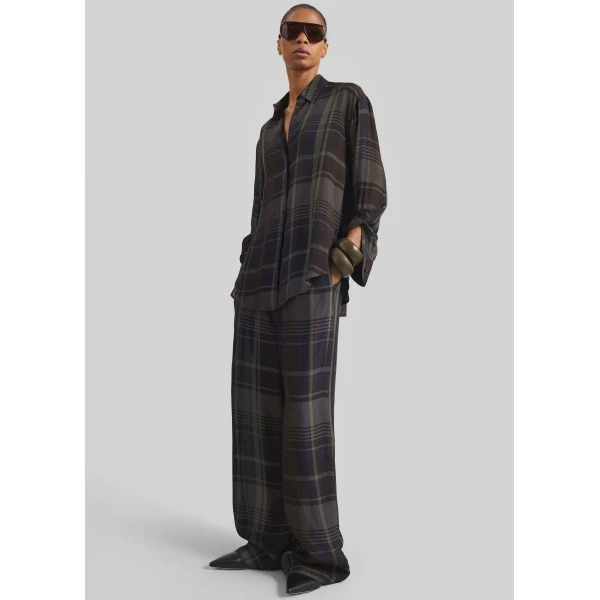 The Frankie Shop Peri Sheer Fluid Shirt – Navy Tartan, view 2