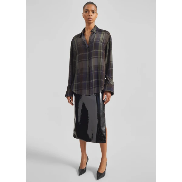 The Frankie Shop Peri Sheer Fluid Shirt – Navy Tartan, view 4
