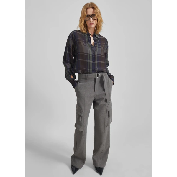 The Frankie Shop Peri Sheer Fluid Shirt – Navy Tartan, view 6
