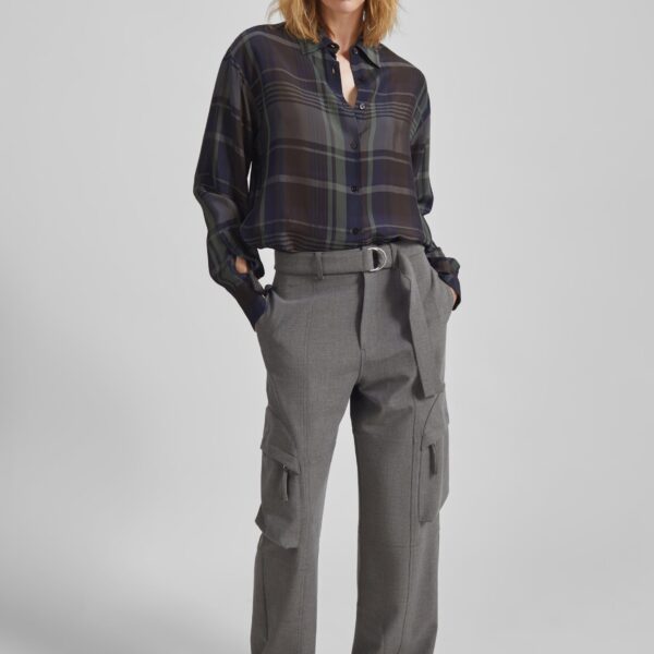 The Frankie Shop Peri Sheer Fluid Shirt - Navy Tartan - Oversized Minimalist Tops in Multicolour - Shop at Coveti