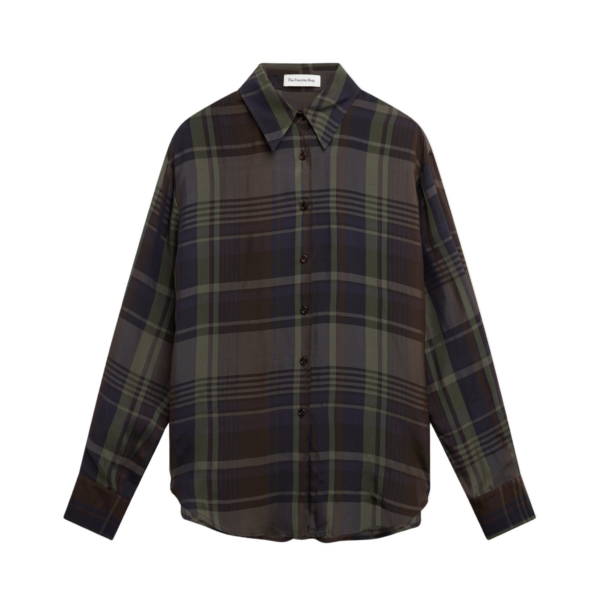 The Frankie Shop Peri Sheer Fluid Shirt - Navy Tartan - Oversized Minimalist Tops in Multicolour - Shop at Coveti