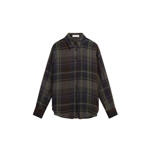 The Frankie Shop Peri Sheer Fluid Shirt - Navy Tartan - Oversized Minimalist Tops in Multicolour - Shop at Coveti
