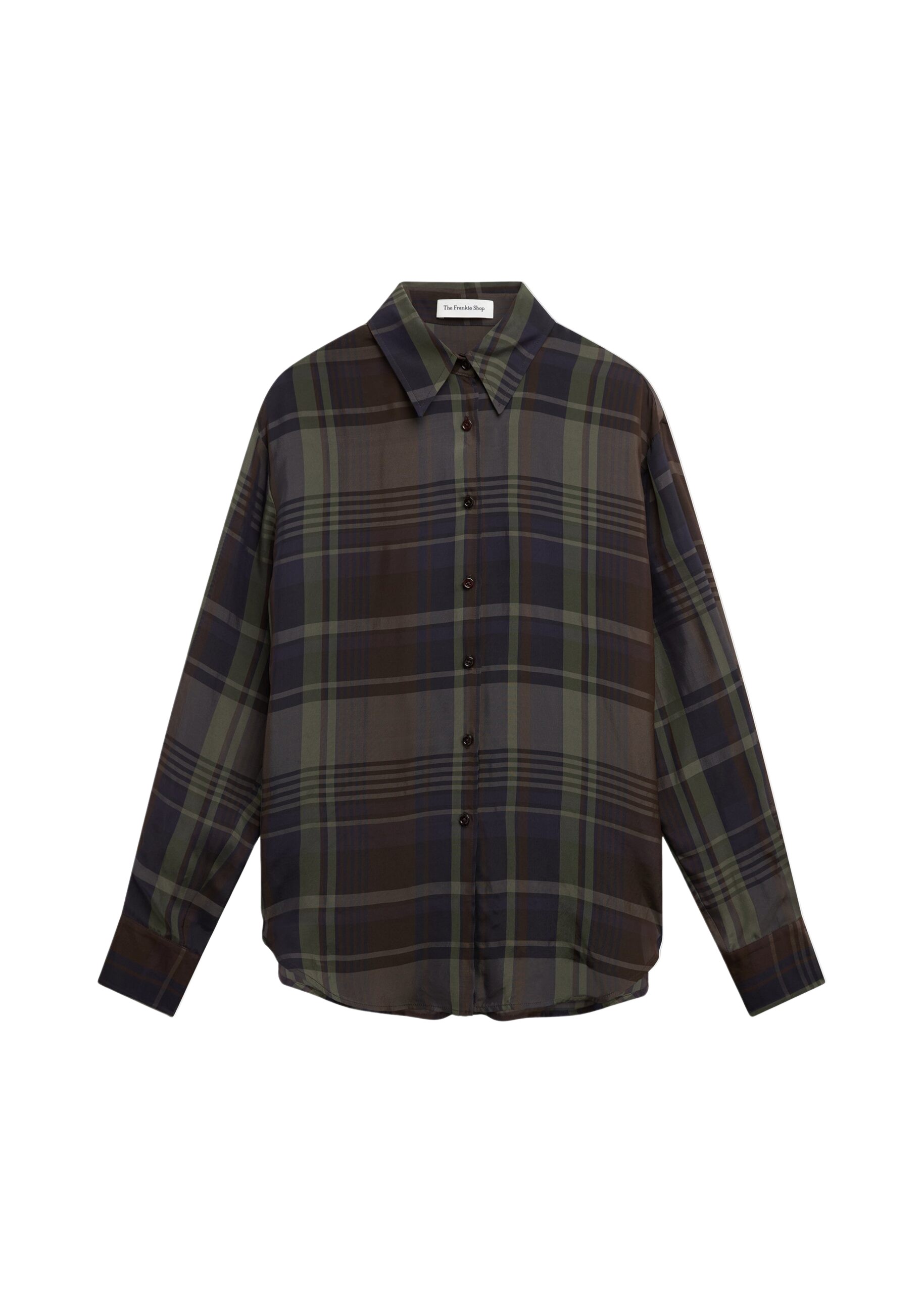 The Frankie Shop Peri Sheer Fluid Shirt – Navy Tartan