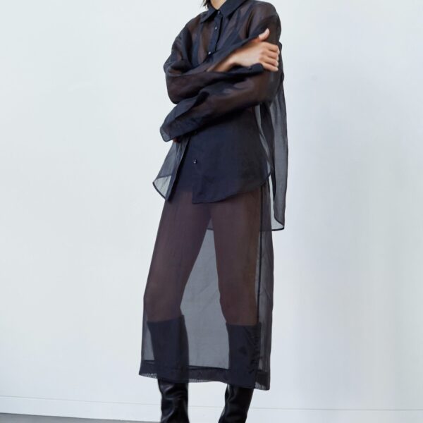 The Frankie Shop Peri Sheer Midi Skirt - Black - Oversized Minimalist Skirts in Black - Shop at Coveti