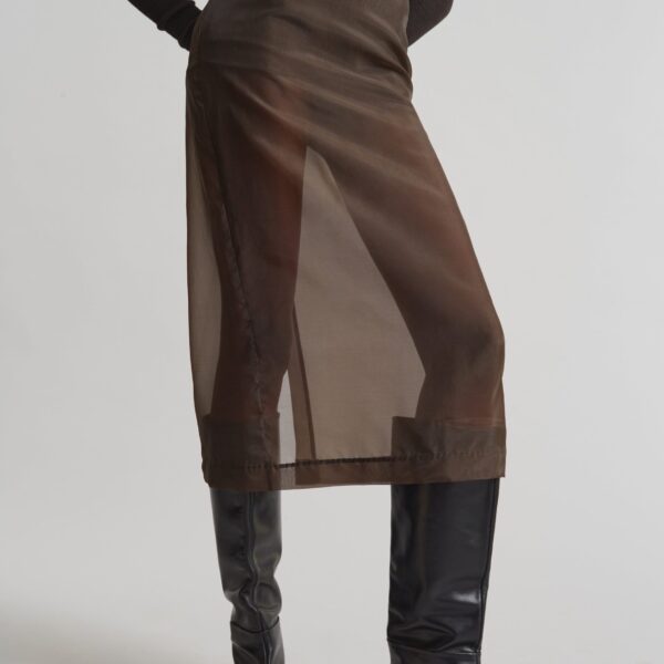 The Frankie Shop Peri Sheer Midi Skirt - Brown - Oversized Minimalist Skirts in Beige - Shop at Coveti
