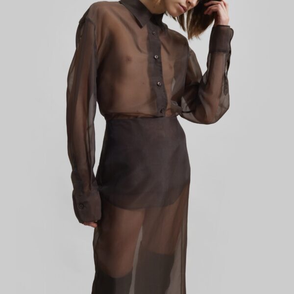 The Frankie Shop Peri Sheer Midi Skirt - Brown - Oversized Minimalist Skirts in Beige - Shop at Coveti