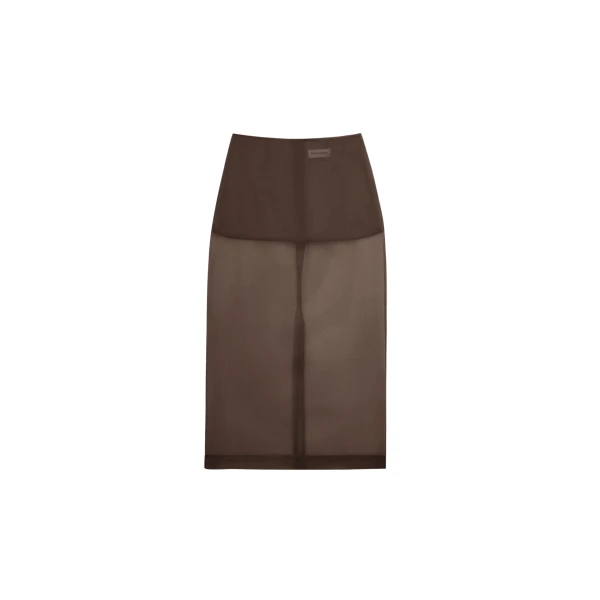 The Frankie Shop Peri Sheer Midi Skirt - Brown - Oversized Minimalist Skirts in Beige - Shop at Coveti