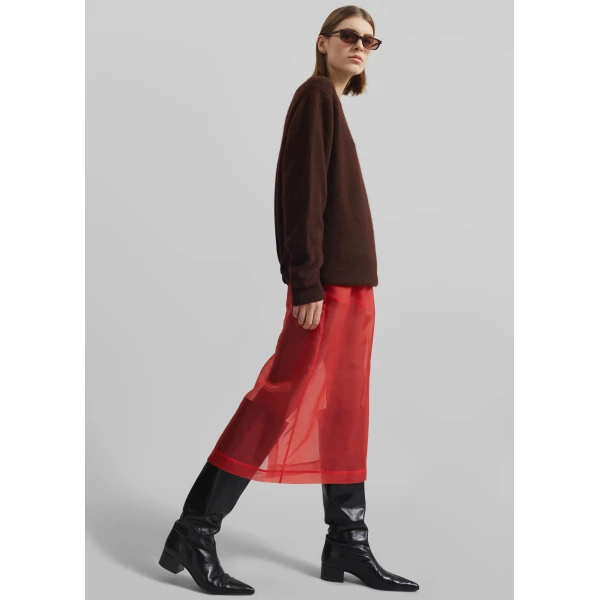 The Frankie Shop Peri Sheer Midi Skirt – Red, view 3