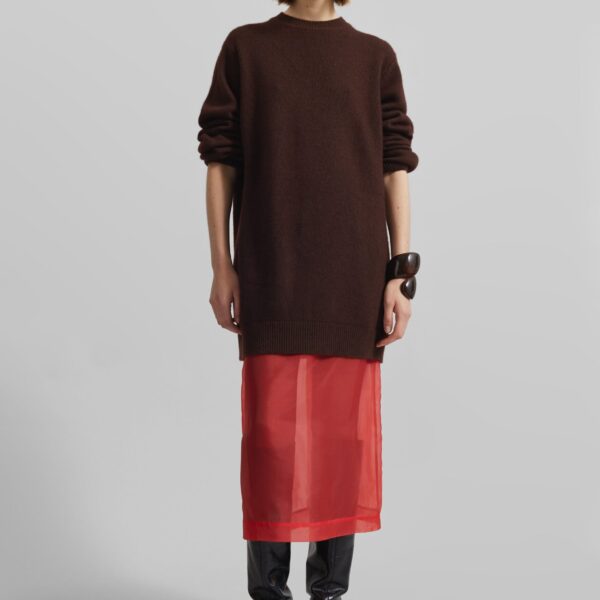 The Frankie Shop Peri Sheer Midi Skirt - Red - Oversized Minimalist Skirts in Red - Shop at Coveti