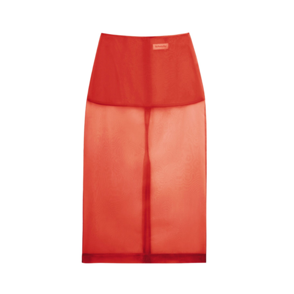 The Frankie Shop Peri Sheer Midi Skirt - Red - Oversized Minimalist Skirts in Red - Shop at Coveti