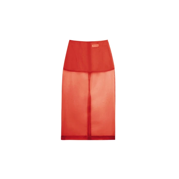 The Frankie Shop Peri Sheer Midi Skirt - Red - Oversized Minimalist Skirts in Red - Shop at Coveti