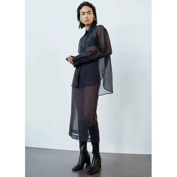 The Frankie Shop Peri Sheer Shirt – Black, view 2