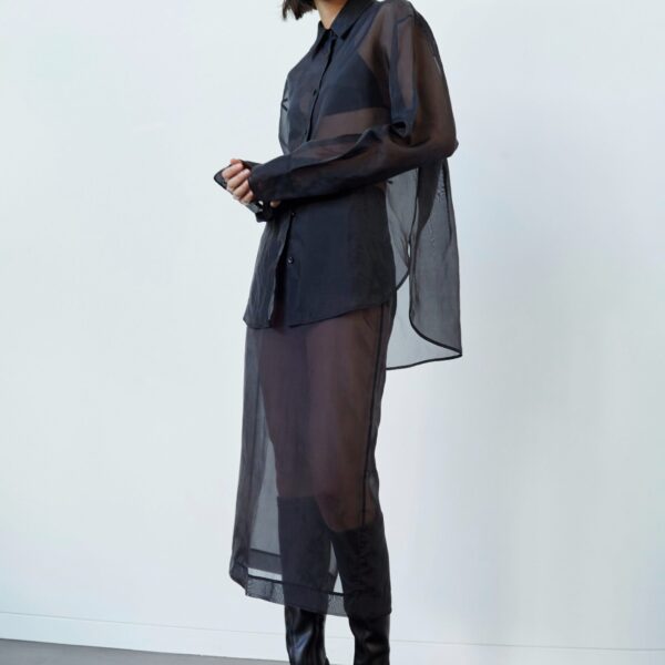 The Frankie Shop Peri Sheer Shirt - Black - Oversized Minimalist Tops in Black - Shop at Coveti