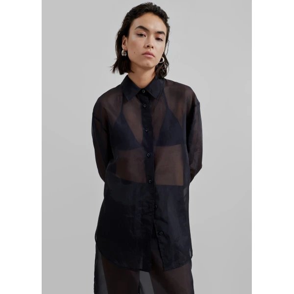 The Frankie Shop Peri Sheer Shirt – Black, view 3