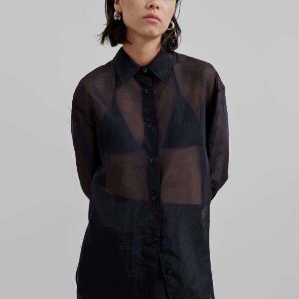 The Frankie Shop Peri Sheer Shirt - Black - Oversized Minimalist Tops in Black - Shop at Coveti