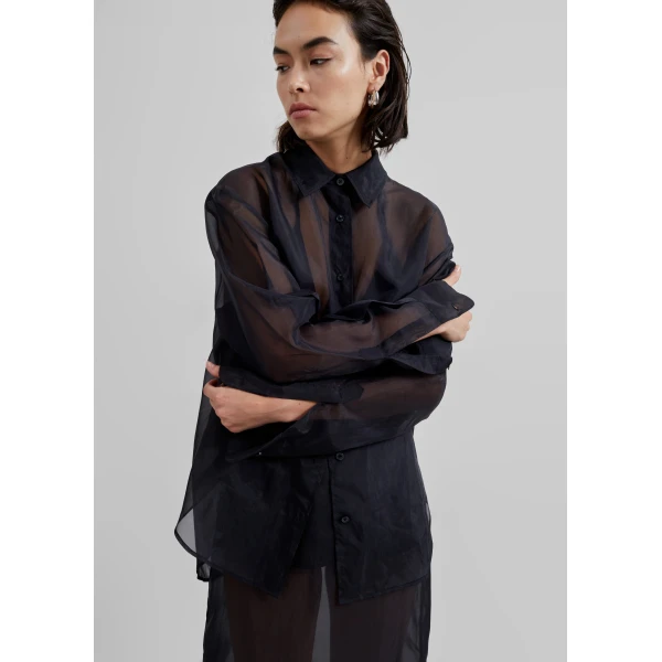 The Frankie Shop Peri Sheer Shirt – Black, view 4