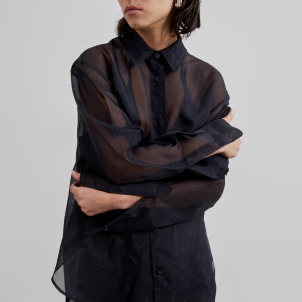The Frankie Shop Peri Sheer Shirt - Black - Oversized Minimalist Tops in Black - Shop at Coveti