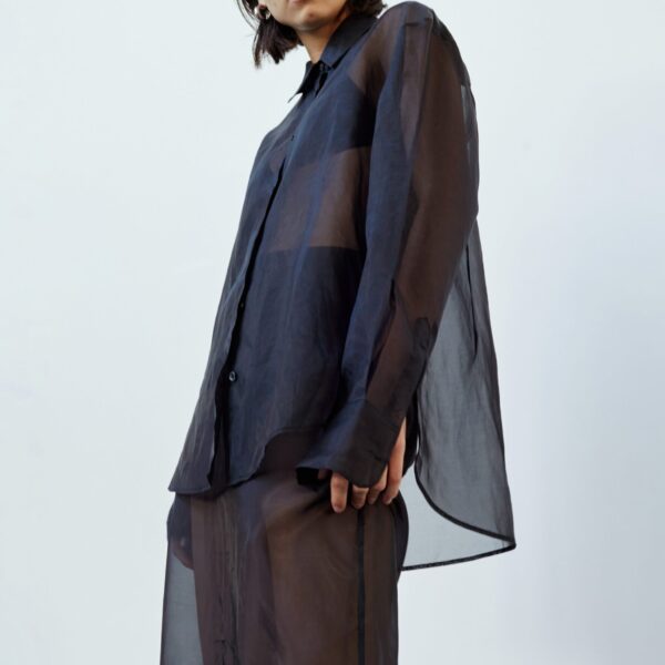 The Frankie Shop Peri Sheer Shirt - Black - Oversized Minimalist Tops in Black - Shop at Coveti