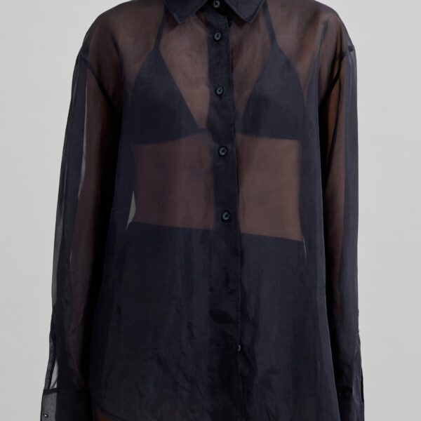 The Frankie Shop Peri Sheer Shirt - Black - Oversized Minimalist Tops in Black - Shop at Coveti