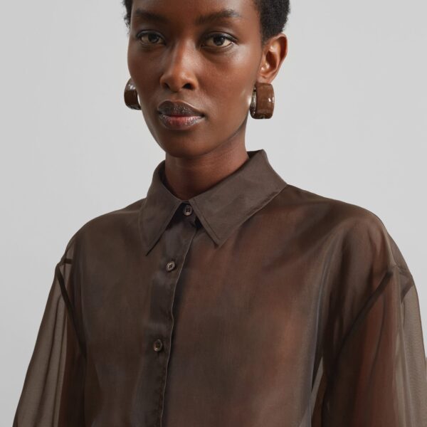 The Frankie Shop Peri Sheer Shirt - Brown - Oversized Minimalist Tops in Beige - Shop at Coveti