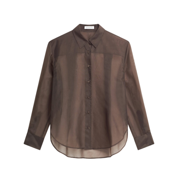 The Frankie Shop Peri Sheer Shirt - Brown - Oversized Minimalist Tops in Beige - Shop at Coveti