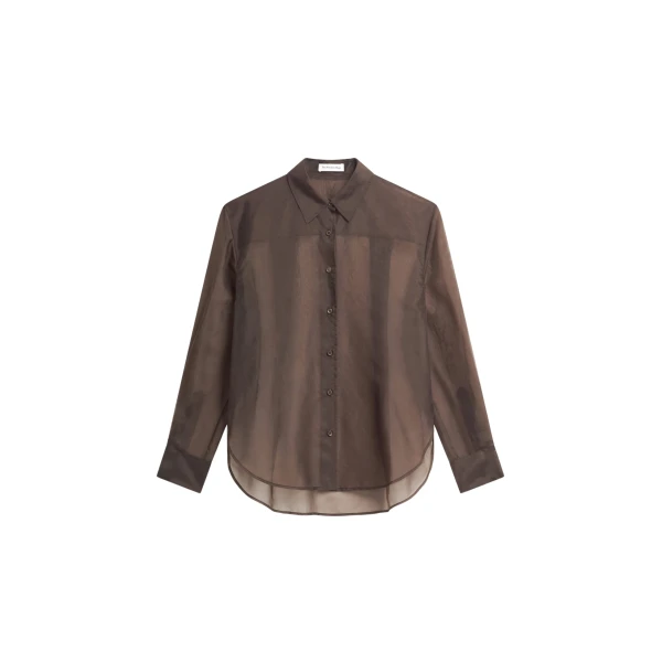 The Frankie Shop Peri Sheer Shirt - Brown - Oversized Minimalist Tops in Beige - Shop at Coveti