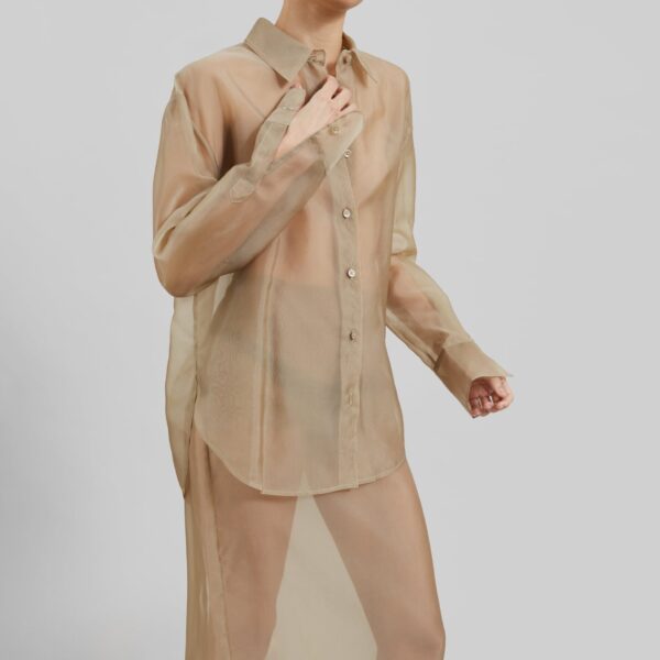 The Frankie Shop Peri Sheer Shirt - Desert Sand - Oversized Minimalist Tops in Beige - Shop at Coveti