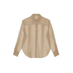 The Frankie Shop Peri Sheer Shirt - Desert Sand - Oversized Minimalist Tops in Beige - Shop at Coveti