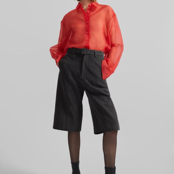 The Frankie Shop Peri Sheer Shirt - Red - Oversized Minimalist Tops in Red - Shop at Coveti