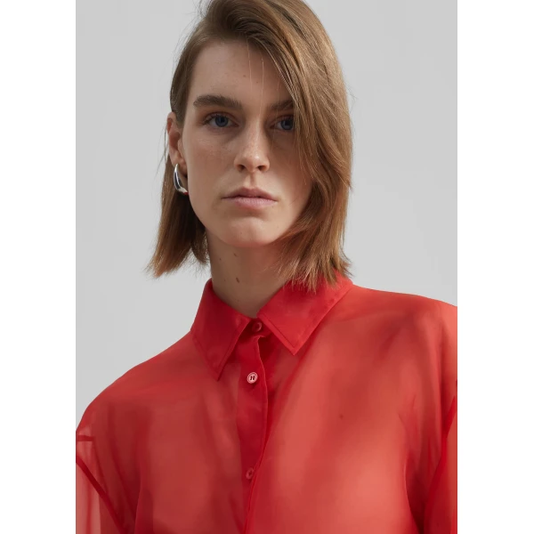 The Frankie Shop Peri Sheer Shirt – Red, view 5