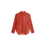 The Frankie Shop Peri Sheer Shirt - Red - Oversized Minimalist Tops in Red - Shop at Coveti